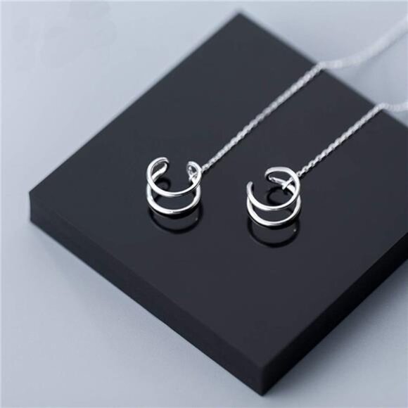 925 Sterling Silver Cuff Earrings Threader Chain for Women Crawler Earrings Wrap - Picture 5 of 7